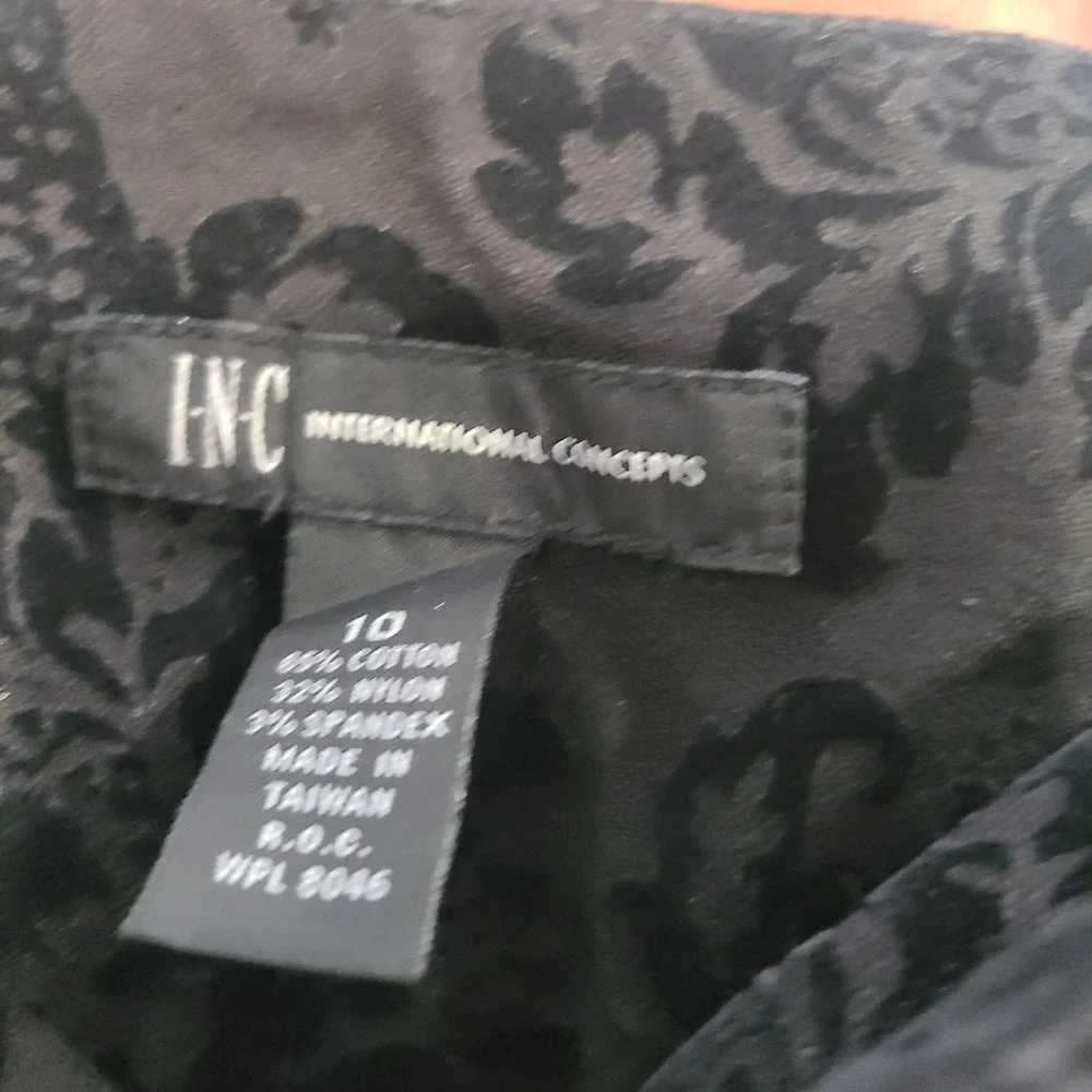 INC International‎ Concepts Black Damask Flocked Velvet Pants Womens 10 Mid Rise